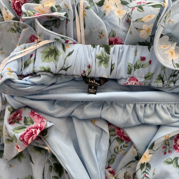 Lulu's Blue Floral Ruffle Halter Midi Dress - Picture 4 of 6